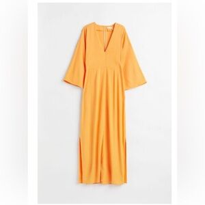 H&M Orange Pleated Maxi Sundress with Bell Sleeves